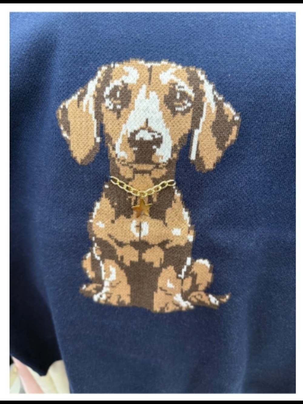 Navy Crewneck Sweater with Dachshund Motif - Picture 3 of 6